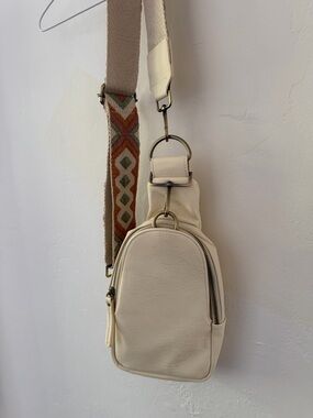 Anthropologie Cream Crossbody Bag with Patterned Strap